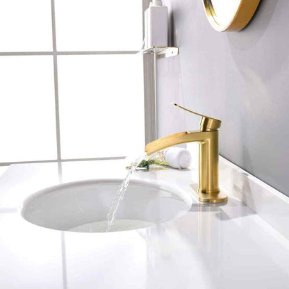 Phiestina Single Handle Waterfall Faucet for Bathroom Sink, Brushed Gold Finish