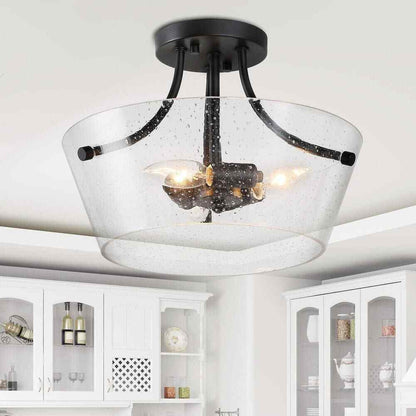 LNC Modern Black Farmhouse 3-Light Semi-Flush Mount Center-Bowl Ceiling Light