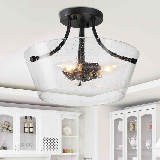 LNC Modern Black Farmhouse 3-Light Semi-Flush Mount Center-Bowl Ceiling Light