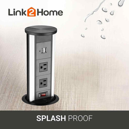 Link2Home 2-Outlets Automatic Pop Up Socket w/10-Watt Induction Wireless Charger