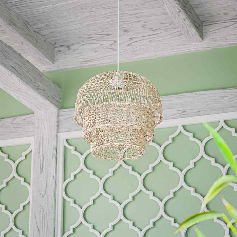 Hampton Bay Shawside 1-Light Tiered Brown Pendant Rattan