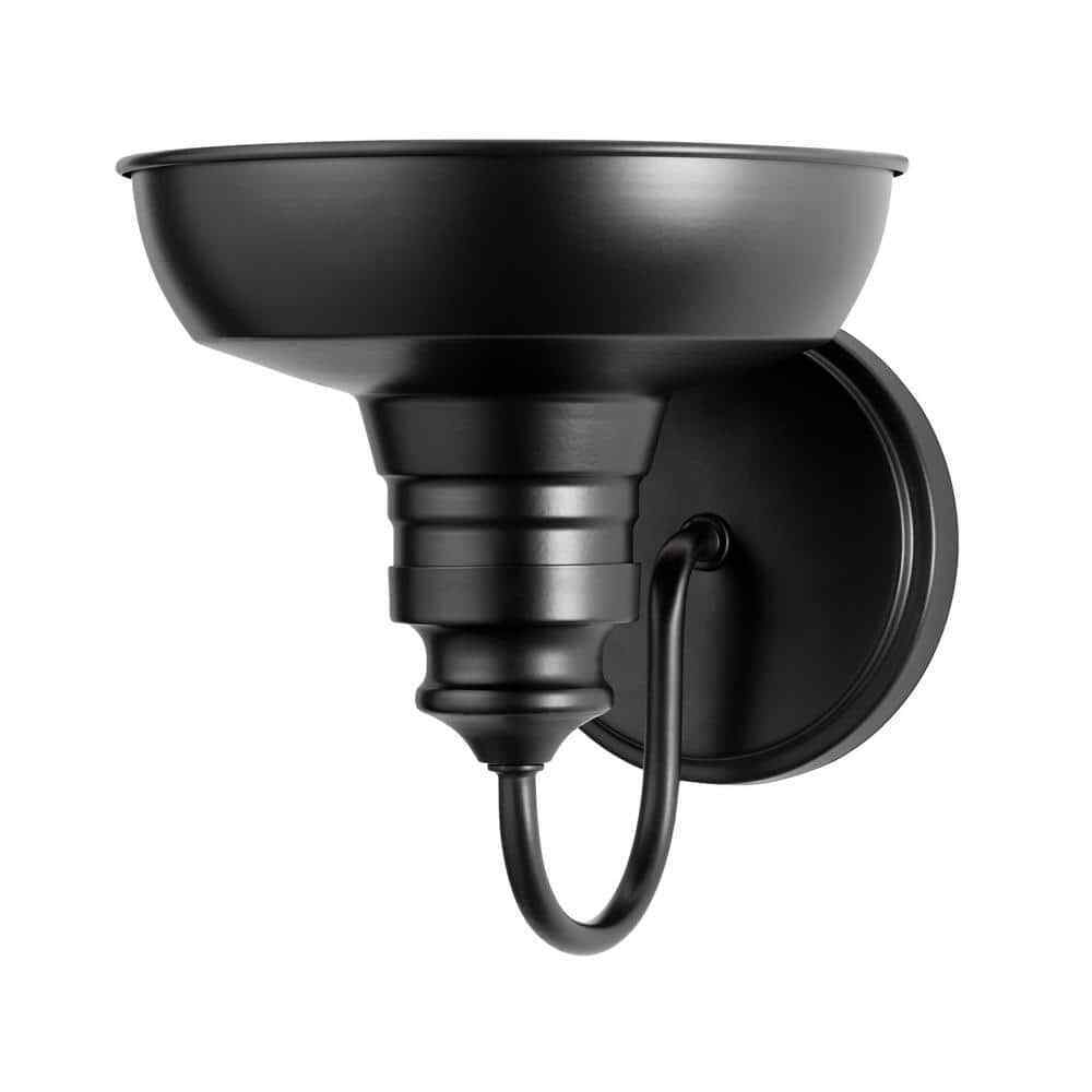 Hampton Bay Elmcroft 7.63 in. 1-Light Matte Black Wall Mount Light w/Metal Shade