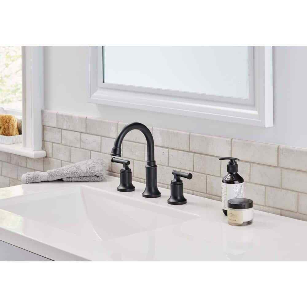 Glacier Bay Oswell 8 in Widespread 2-Handle High-Arc Bathroom Faucet Matte Black