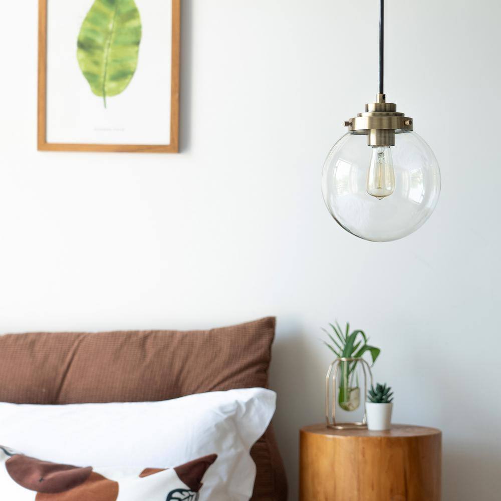 Merra 1-Light Brass Spherical Pendant Light with Globe Glass Shade