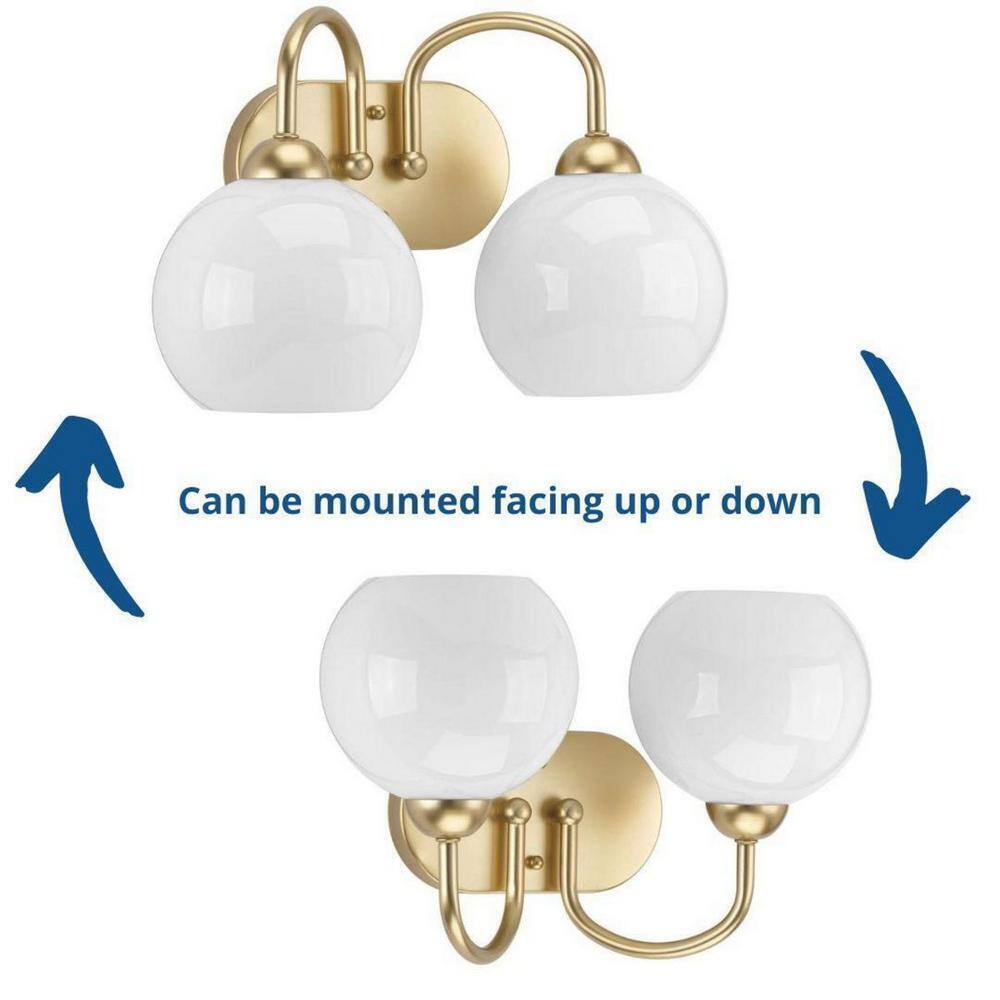 Progress Lighting Carisa 2Light Vintage Gold Opal Glass Mid-Century Vanity Light