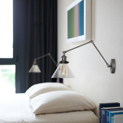 LNC Black Plug-In or Hardwire Modern Industrial Swing Arm Wall Light Sconce