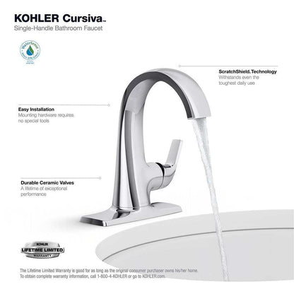 KOHLER Cursiva Single Handle Single Hole Bathroom Faucet in Polished Chrome