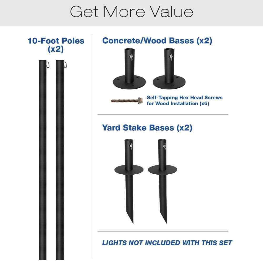 EXCELLO GLOBAL PRODUCTS Two 10 ft. String Light Poles Black EGP-HD-0359