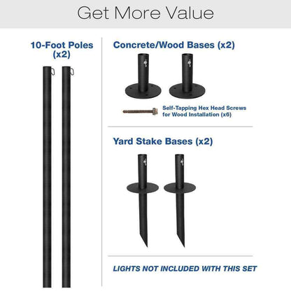 EXCELLO GLOBAL PRODUCTS Two 10 ft. String Light Poles Black EGP-HD-0359