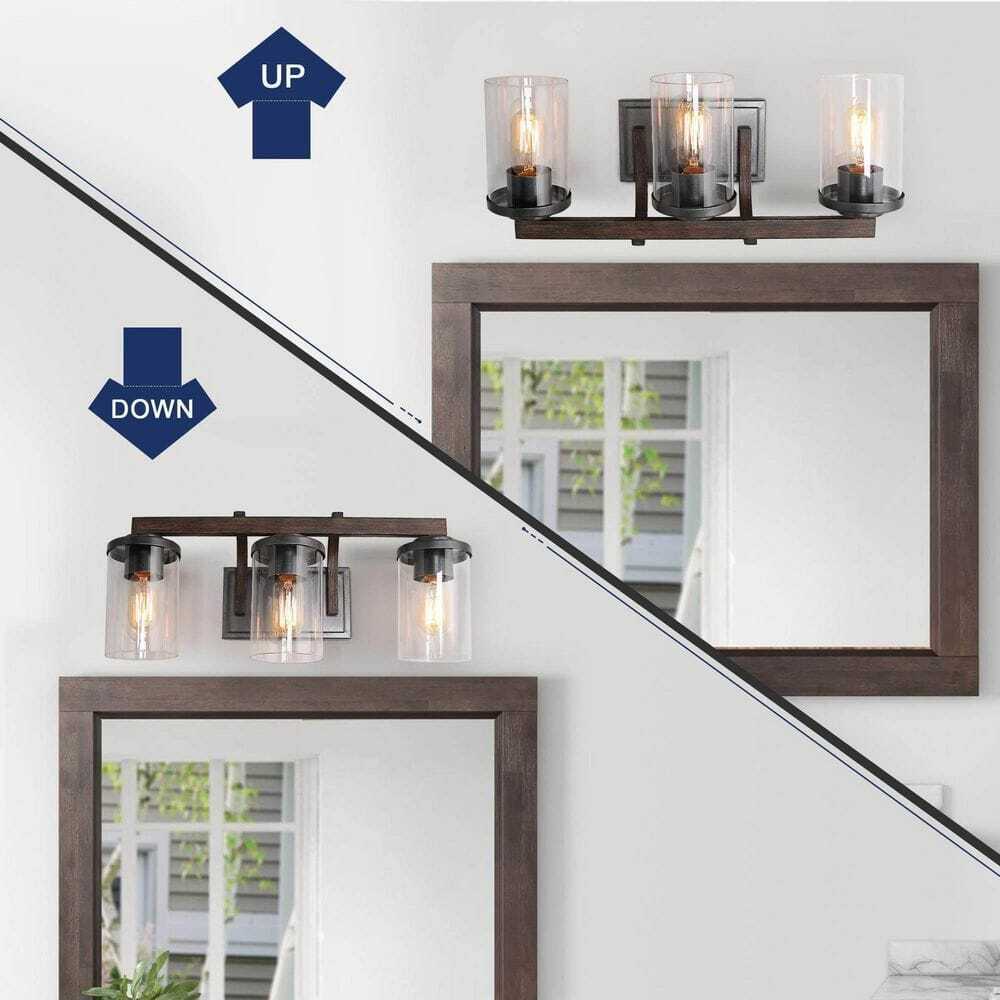 LNC Weyland Farmhouse 20 in. 3-Light Rust Black Bathroom Bar Vanity Light