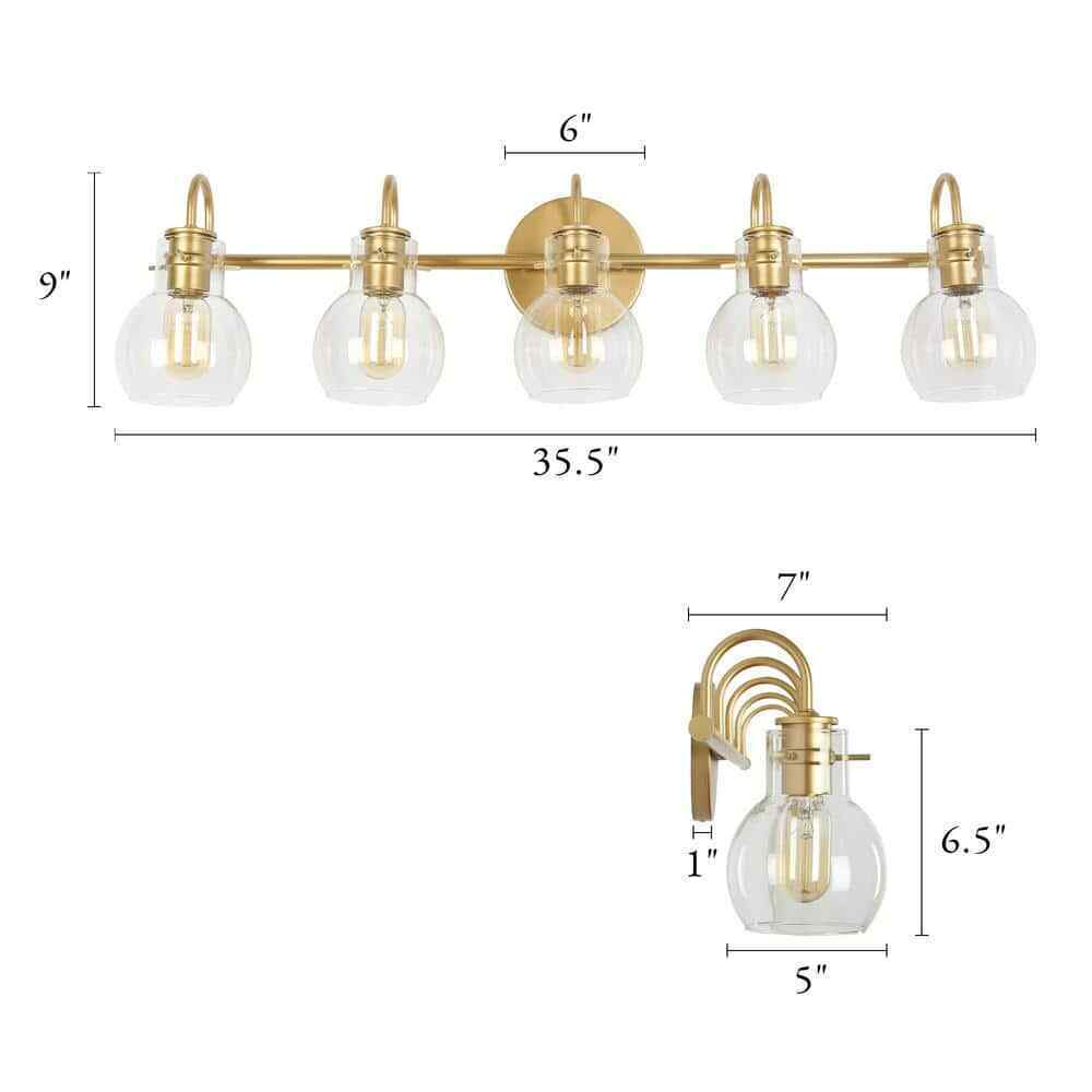 LNC Light Gold Vanity Modern Linear 35.5 in. 5-Light Contemporary Bathroom