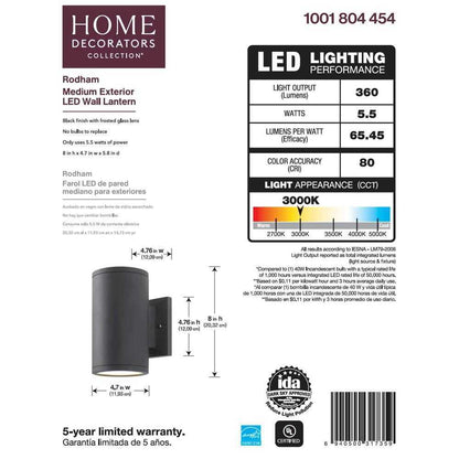 Home Decorators Collection Rodham Black LED Outdoor Wall Lantern Sconce
