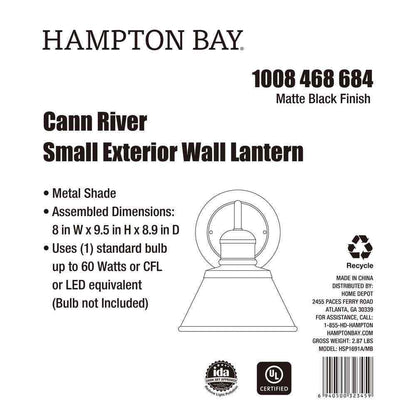 Hampton Bay Cann River 9.5 in. Matte Black Outdoor Wall Lantern Sconce Light