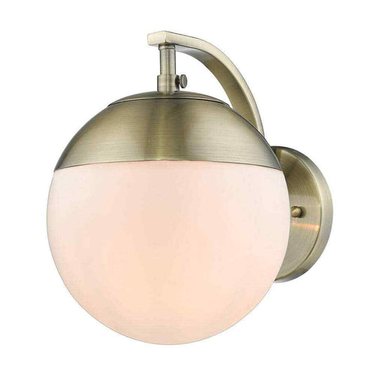 Golden Lighting Dixon 1-Light Aged Brass w/ Opal Glass and Aged Brass Cap Sconce
