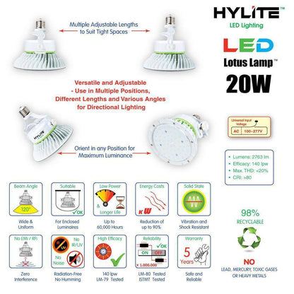Hy-Lite 20W Equivalent Lotus LED Lamp 100W HID Equivalent 3000K 2800