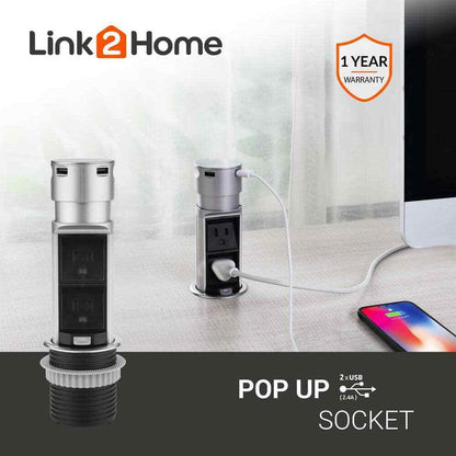 Link2Home Space Saver Pop Up-Outlet 2 Power Outlets 2 USB Ports 2.4 Amp