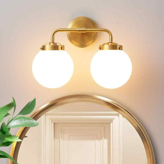 Deyidn 2-Light Gold Bathroom Bathroom Vanity Light w/ Opal Glass Shades