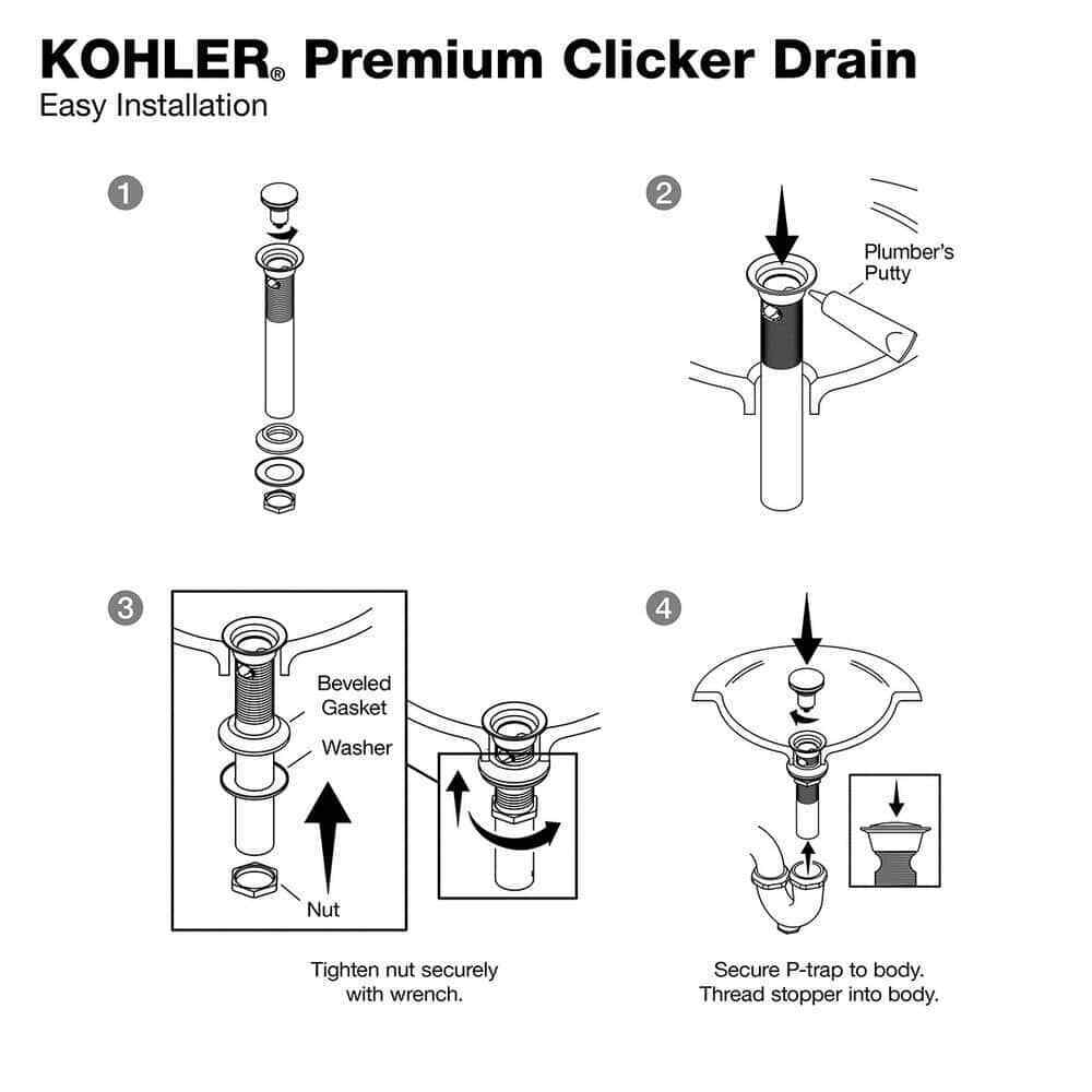 KOHLER Premium Clicker Drain with Overflow in Polished Chrome K-RH1464524-CP