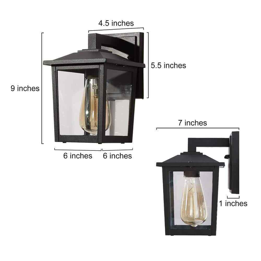 LNC Classic Black Lantern Wall Sconce with Clear Glass Shade 2-pack