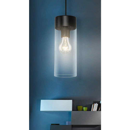 Eglo Montey 1-Light Black Mini-Pendant with Clear Glass Shade 202127A
