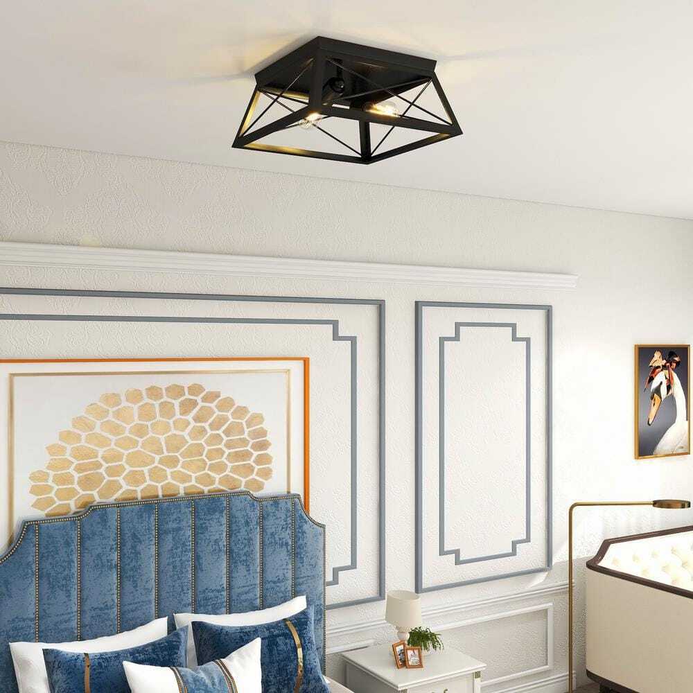 Pia Ricco 12 in. 2-Light Matte Black Flush Mount
