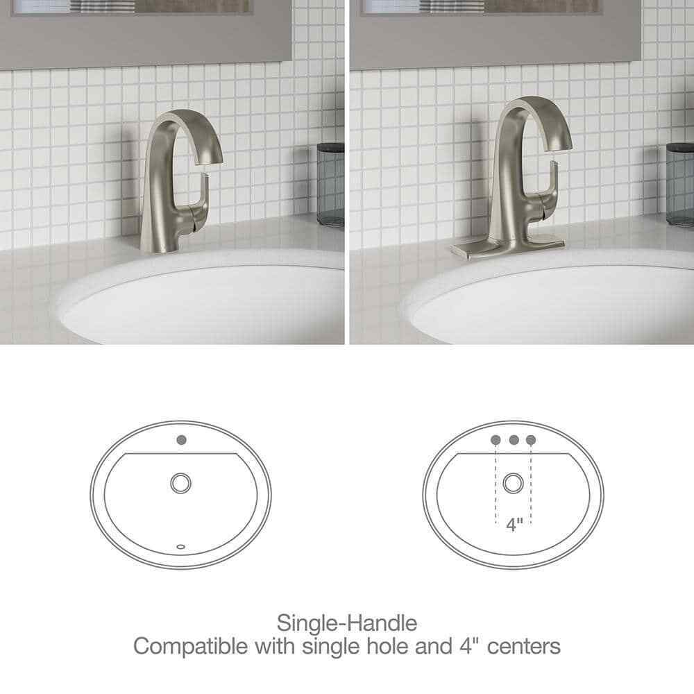 KOHLER Cursiva Single Handle Single Hole Bathroom Faucet, Vibrant Brushed Nickel
