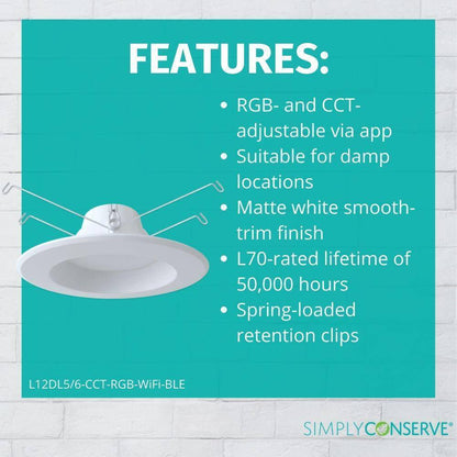 Simply Conserve 5/6 in. Smart Wi-Fi Plus BLE 12-Watt LED Recessed Downlight