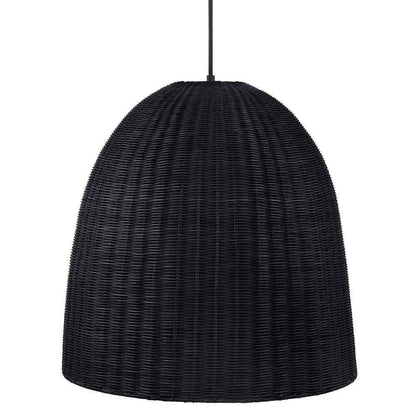 Hampton Bay Highler 1-Light Matte Black Pendant with Matte Black Rattan Shade