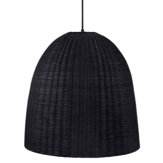 Hampton Bay Highler 1-Light Matte Black Pendant with Matte Black Rattan Shade