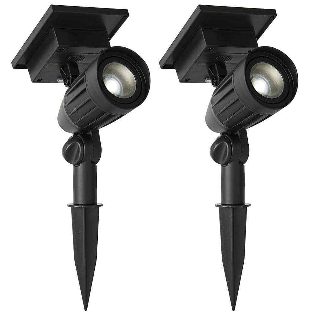Hampton Bay Solar Black Outdoor LED Spotlight 2-Pack Weather/Rust Resistant
