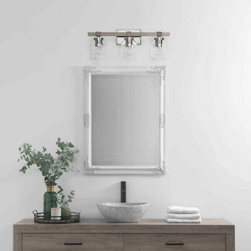 Lalia Home 22 in. Gray Rustic 3-Light Metal and Clear Glass Shade Wall Fixture