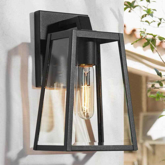LNC Black Outdoor Sconce Clear Glass Shade Weather Resistant Wall Light