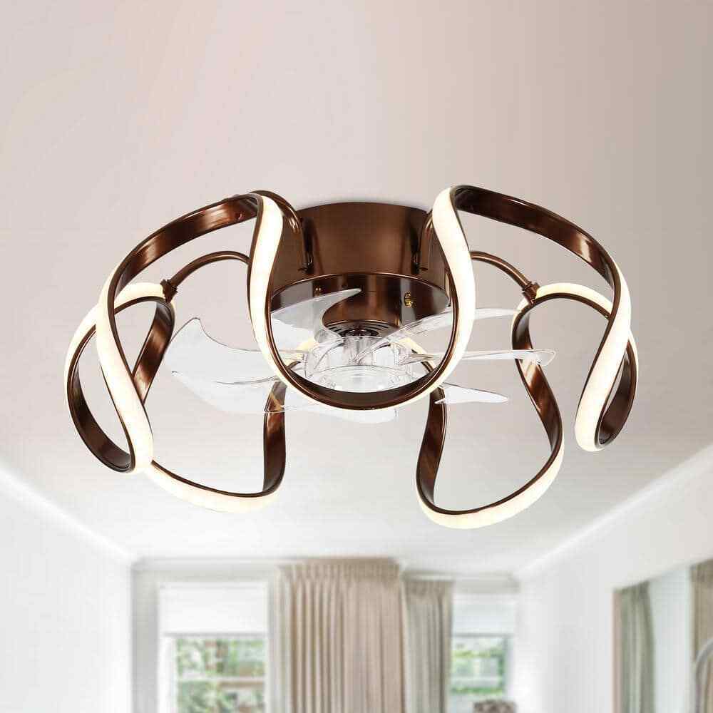 Oaks Aura LED Indoor Brown Modern Flush Mount Ceiling Fan Light APP and Remote