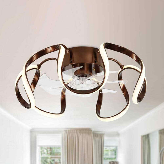 Oaks Aura LED Indoor Brown Modern Flush Mount Ceiling Fan Light APP and Remote