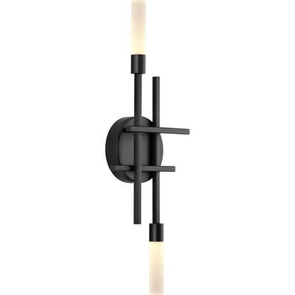 Progress Lighting Quadrant 2-Light Matte Black Frosted Glass Modern Wall Light