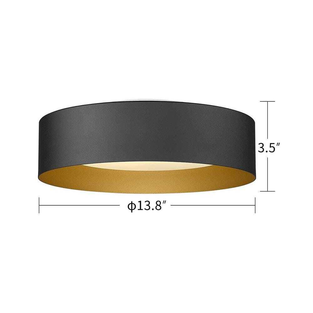 JAZAVA 13.8 in. 1-Light Black LED Flush Mount Ceiling Light Fixture
