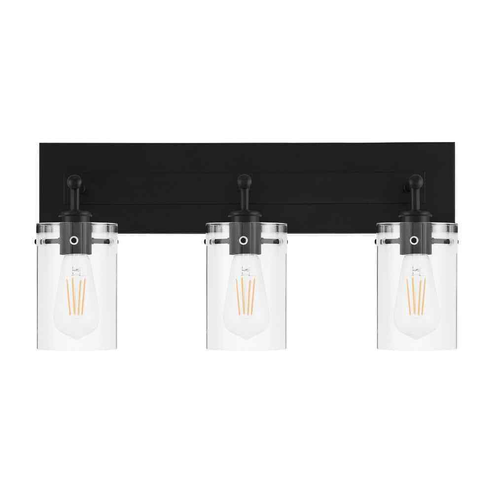 Hampton Bay Regan 21 in. 3-Light Matte Black Bathroom Vanity Light