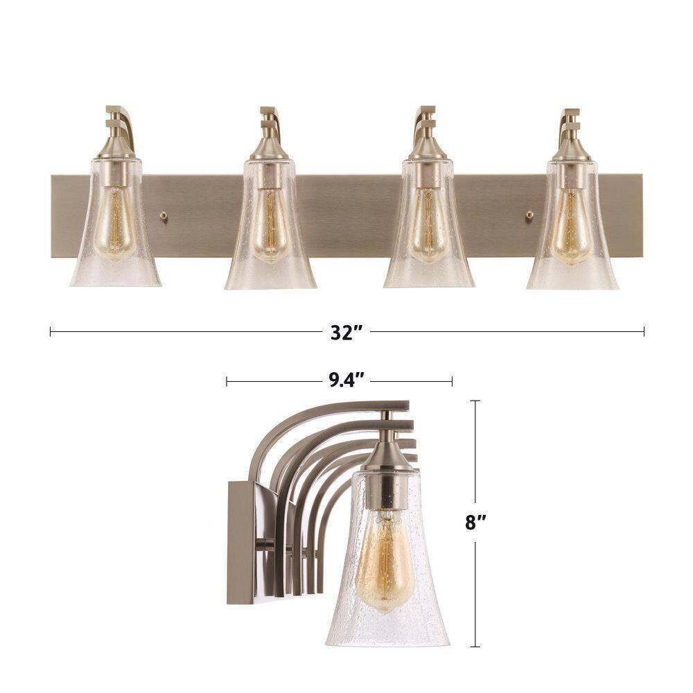 Merra 32 in. 4-Light Nickel Vanity Light with Clear Seeded Glass Shades