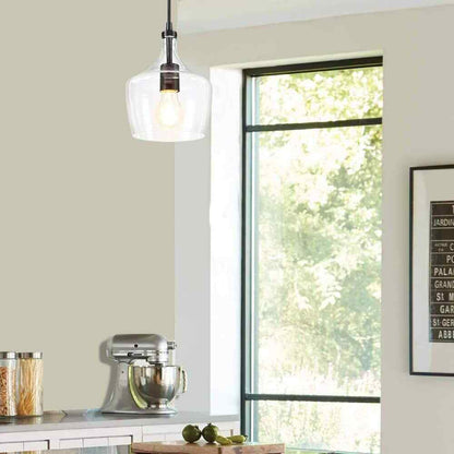 Hukoro 1-Light Kitchen Island Teardrop Clear Glass Pendant in Black
