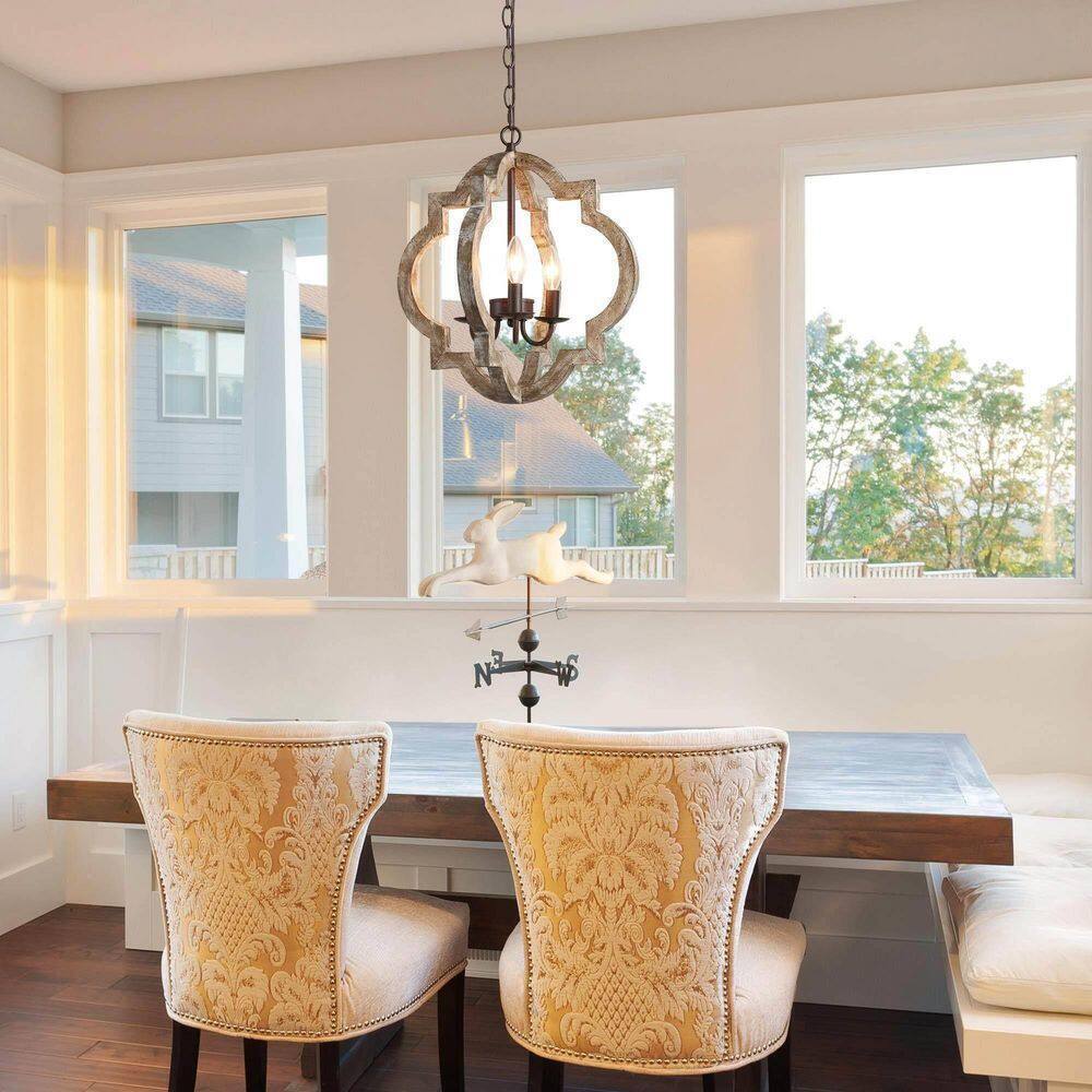 LNC Farmhouse Rustic Bronze Wood Chandelier 16 in. 3-Light Candlestick Pendant