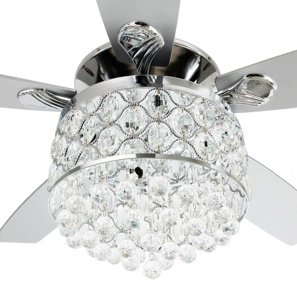Parrot Uncle 52 in. Indoor Chrome Downrod Mount Crystal Chandelier Ceiling Fan