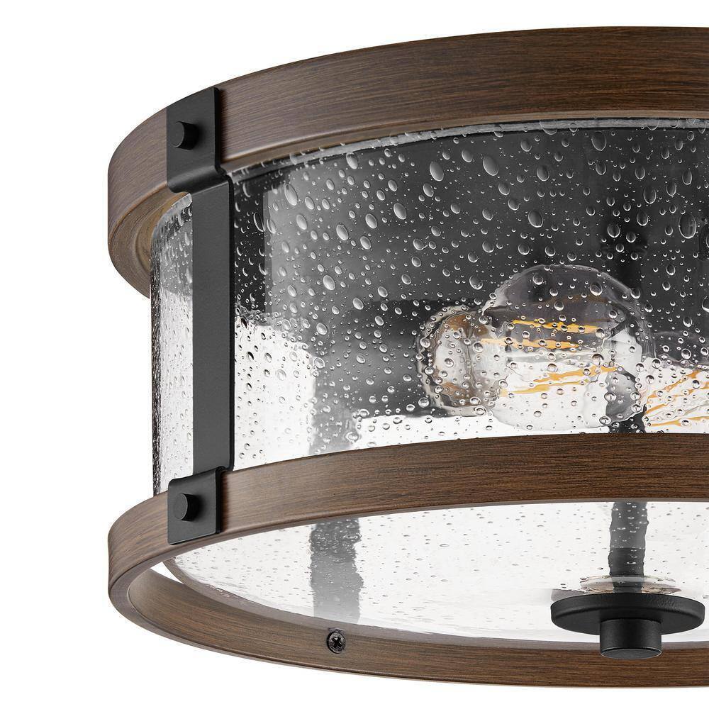 Hampton Bay Richland 2-Light Dark Bronze Flush Mount Clear Seedy Glass