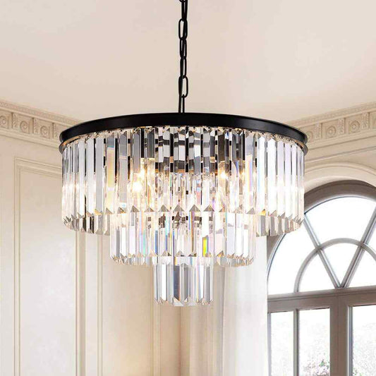 SILJOY 6-Lights Black Crystal Chandeliers 20 in. for Dining Room Bedroom