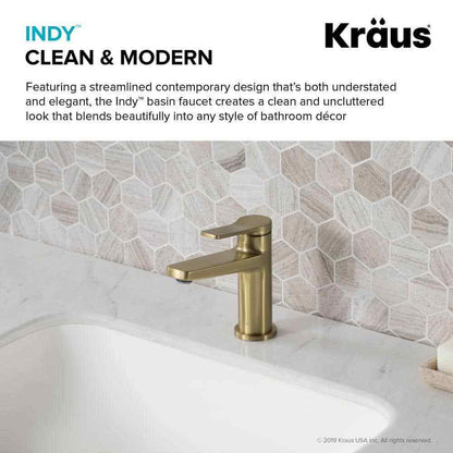 KRAUS Indy Single Hole Single-Handle Basin Bathroom Faucet in Brushed Gold
