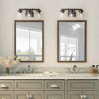 LNC Weyland Farmhouse 20 in. 3-Light Rust Black Bathroom Bar Vanity Light