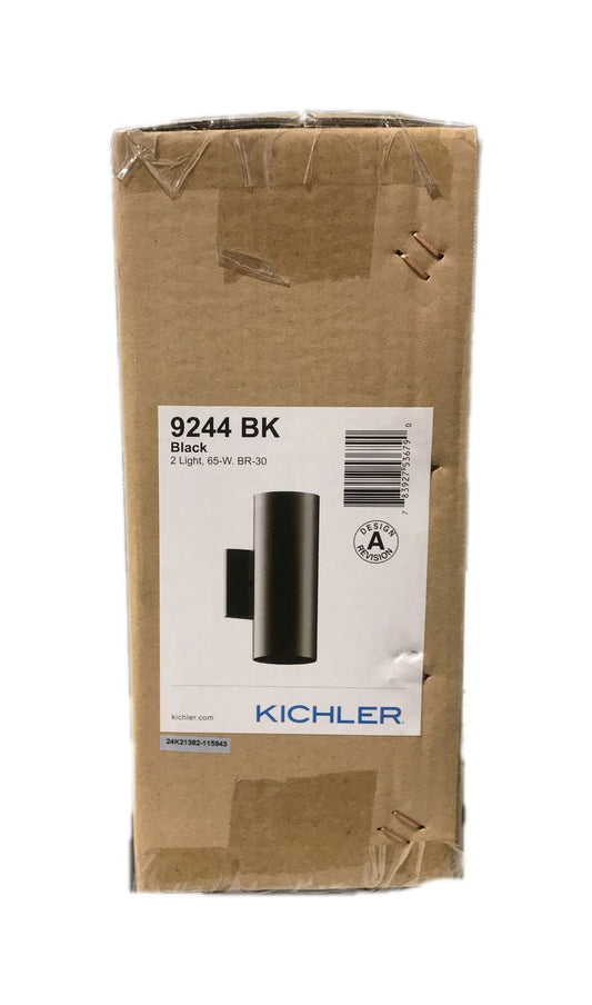 KICHLER Independence 12 in. 2-Light Black Outdoor Hardwired Wall Cylinder Sconce