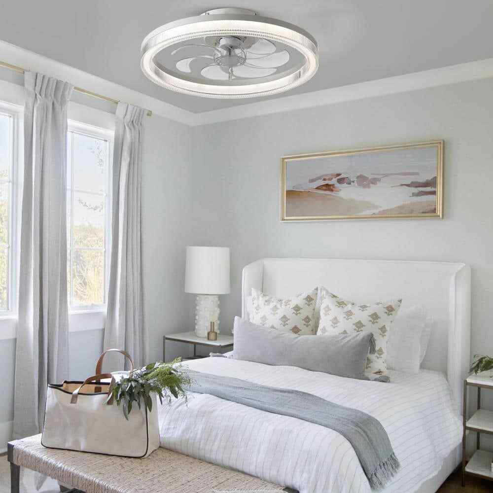 FANNEHONNE 20 in. LED Indoor White Flush Mount Ceiling Fan w/ Light and Remote