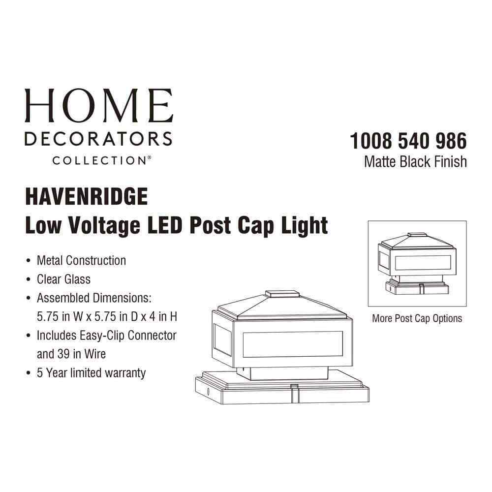 Havenridge 4 in. Low Volt Black LED Aluminum Hardwired Outdoor Pier Mount Light