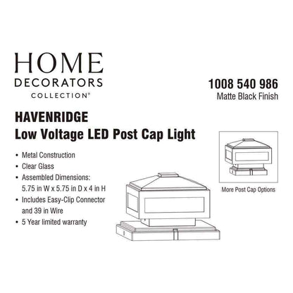 Havenridge 4 in. Low Volt Black LED Aluminum Hardwired Outdoor Pier Mount Light
