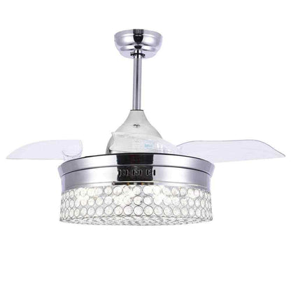 Bella Depot 36 in. LED Indoor Chrome Retractable Crystal Ceiling Fan
